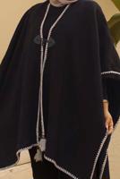 Vêtements hijab BLEU MARINE PONCHO DÉTAIL FRANGE 10001