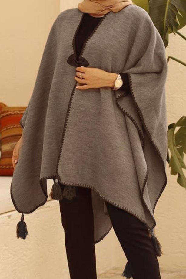 Vêtements hijab  FRINGE DETAIL PONCHO 10001  - TRENDTESETTÜR