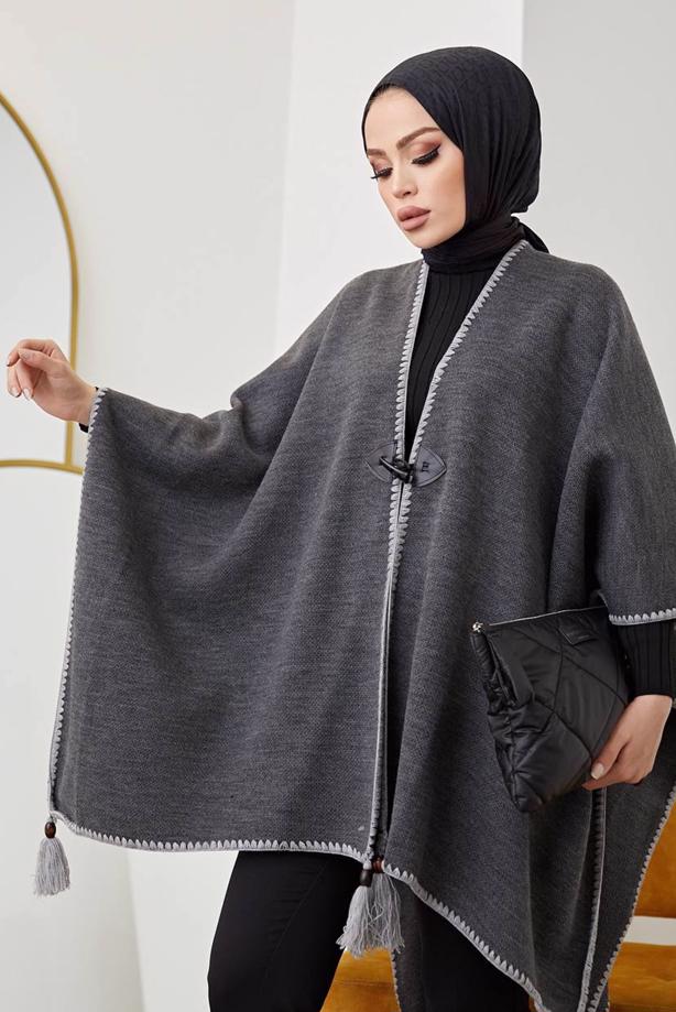 Vêtements hijab  FRINGE DETAIL PONCHO 10001  - TRENDTESETTÜR