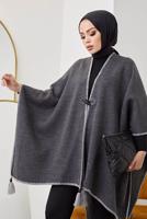 Vêtements hijab GRIS PONCHO DÉTAIL FRANGE 10001