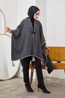 Vêtements hijab GRIS PONCHO DÉTAIL FRANGE 10001