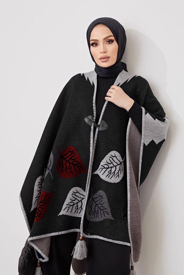Vêtements hijab  LEAF PATTERN PONCHO 20001  - TRENDTESETTÜR