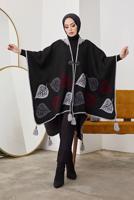 Vêtements hijab NOIR PONCHO MOTIF FEUILLE 20001