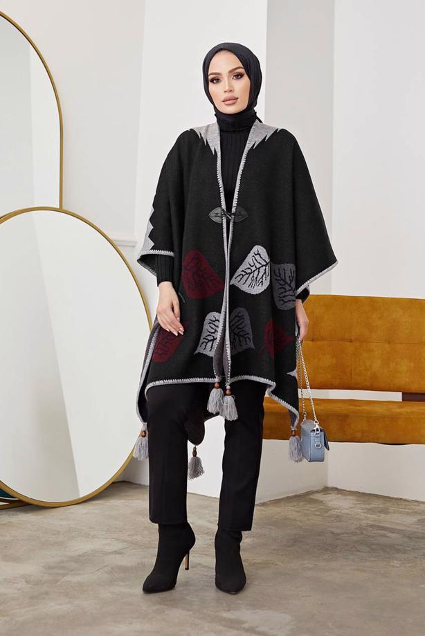 Vêtements hijab  LEAF PATTERN PONCHO 20001  - TRENDTESETTÜR
