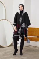 Vêtements hijab NOIR PONCHO MOTIF FEUILLE 20001