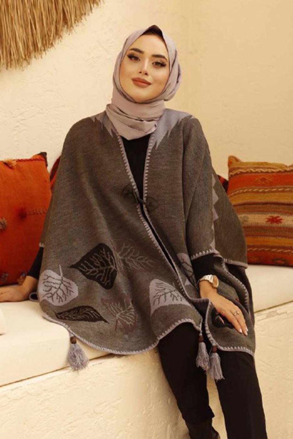 Hijab clothing BROWN LEAF PATTERN PONCHO 20001 
