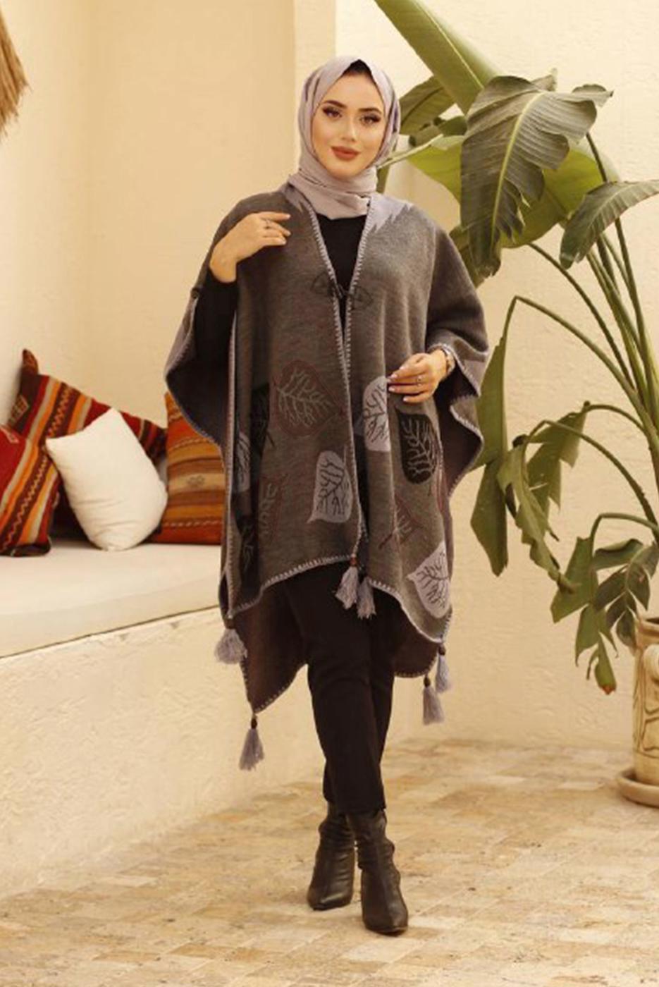 Hijab clothing BROWN LEAF PATTERN PONCHO 20001 