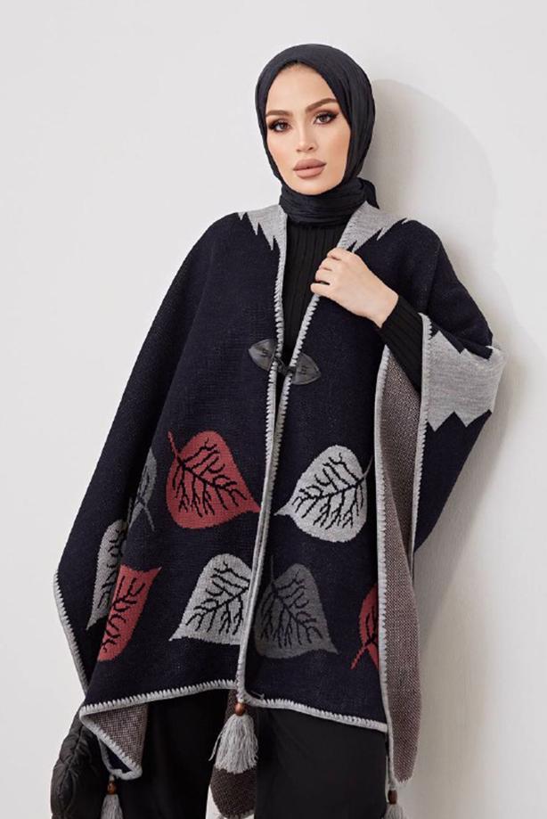 Vêtements hijab  LEAF PATTERN PONCHO 20001  - TRENDTESETTÜR
