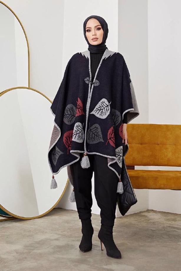 Vêtements hijab  LEAF PATTERN PONCHO 20001  - TRENDTESETTÜR