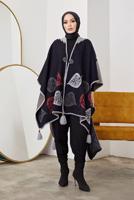 Tesettür giyim LACİVERT YAPRAK DESENLİ PANÇO 20001	