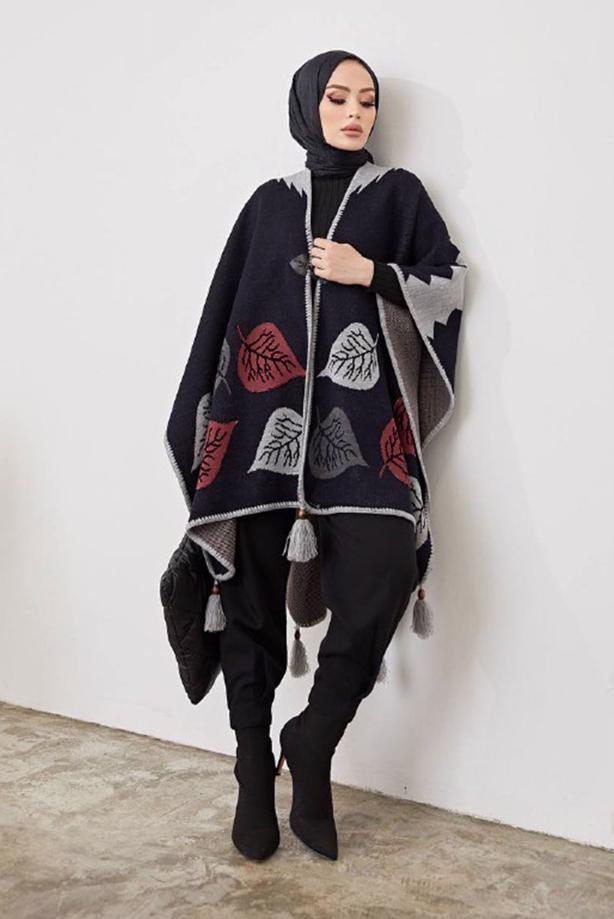 Vêtements hijab  LEAF PATTERN PONCHO 20001  - TRENDTESETTÜR