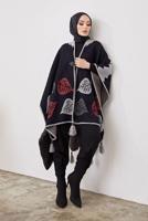 Vêtements hijab BLEU MARINE PONCHO MOTIF FEUILLE 20001