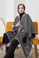 Vêtements hijab GRIS PONCHO MOTIF FEUILLE 20001