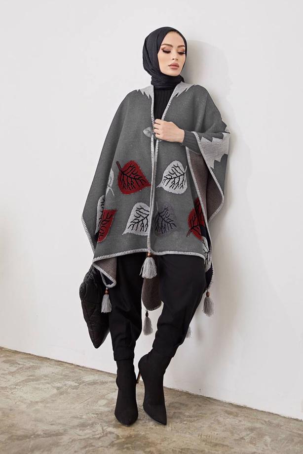 Vêtements hijab  LEAF PATTERN PONCHO 20001  - TRENDTESETTÜR