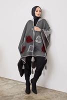 Vêtements hijab GRIS PONCHO MOTIF FEUILLE 20001