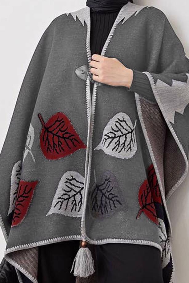 Vêtements hijab  LEAF PATTERN PONCHO 20001  - TRENDTESETTÜR