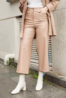 Hijab clothing BROWN WIDE CUT FAUX LEATHER TROUSERS 3720 