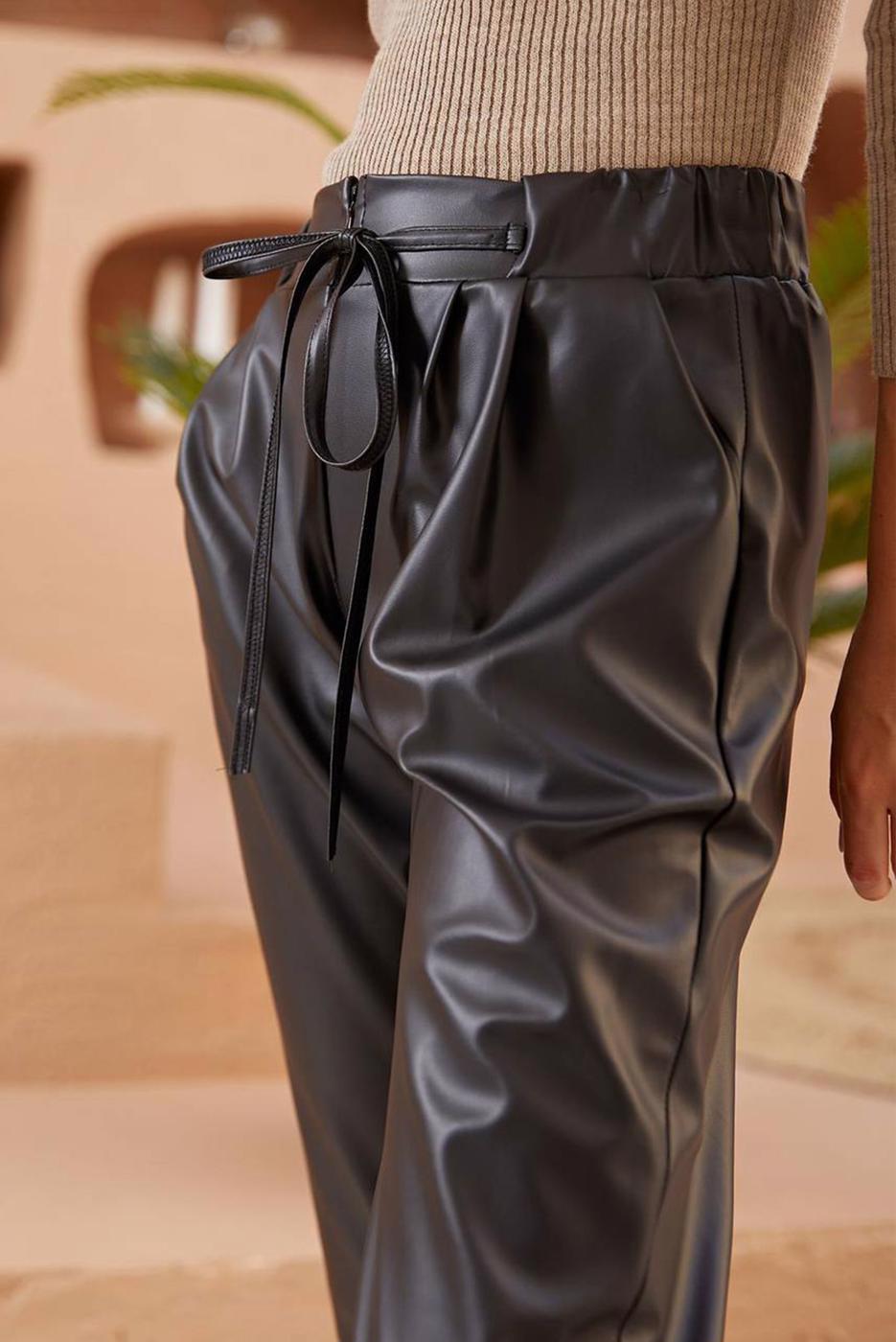 Tesettür giyim SİYAH GİZLİ FERMUARLI DERİ PANTOLON 5020 