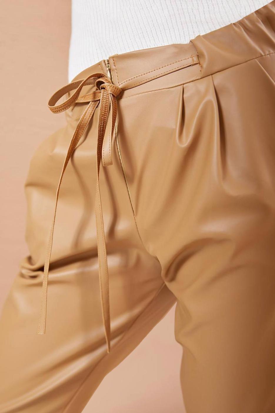 Tesettür giyim KAHVE GİZLİ FERMUARLI DERİ PANTOLON 5020 