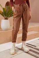 Tesettür giyim TABA GİZLİ FERMUARLI DERİ PANTOLON 5020 