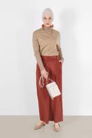Tesettür giyim KAHVE ALVİNA FİTİLLİ KADİFE GENİŞ PAÇA PANTOLON 70033  