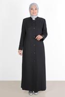 Hijab clothing BLACK ALVİNA SNAP DETAIL BUTTONED TOPCOAT 1040 