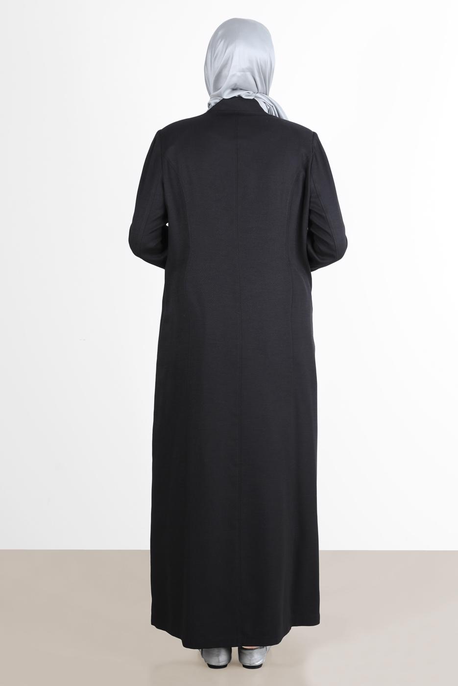Hijab clothing BLACK ALVİNA SNAP DETAIL BUTTONED TOPCOAT 1040 