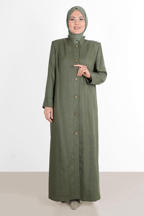 Vêtements hijab KAKI ALVİNA SNAP DETAIL BOUTONNÉ PARDESSUS 1040 - TRENDTESETTÜR