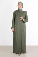 Vêtements hijab KAKI ALVİNA SNAP DETAIL BOUTONNÉ PARDESSUS 1040