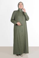 Vêtements hijab KAKI ALVİNA SNAP DETAIL BOUTONNÉ PARDESSUS 1040