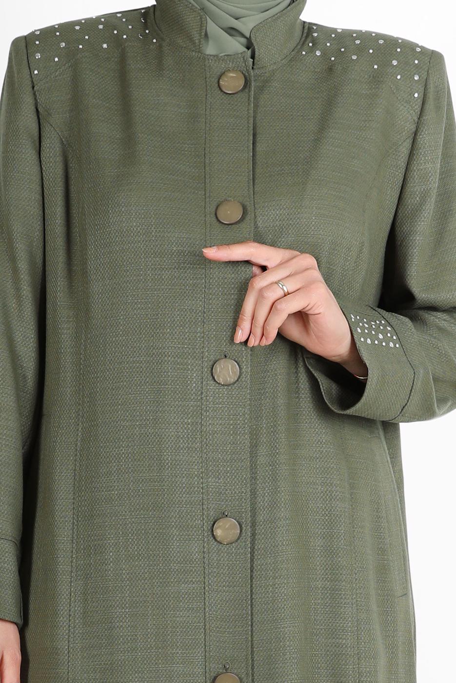 Vêtements hijab KAKI ALVİNA SNAP DETAIL BOUTONNÉ PARDESSUS 1040