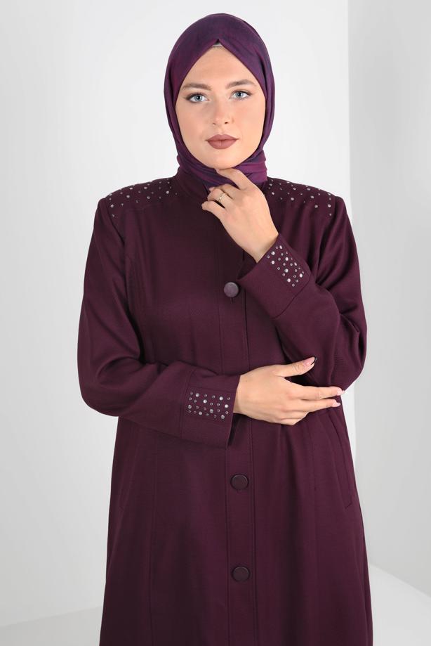 Vêtements hijab PRUNE ALVİNA SNAP DETAIL BOUTONNÉ PARDESSUS 1040 - TRENDTESETTÜR
