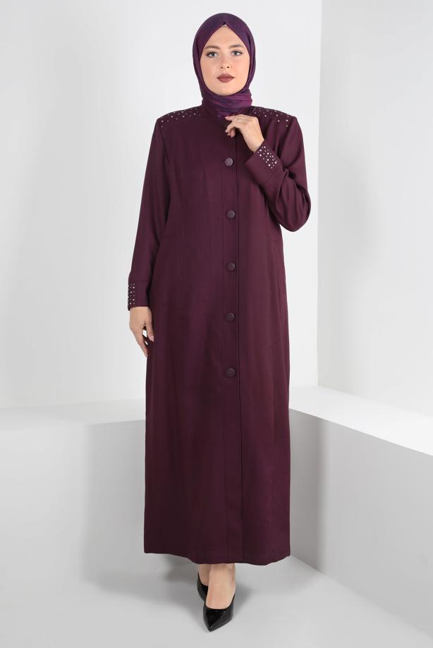 Vêtements hijab PRUNE ALVİNA SNAP DETAIL BOUTONNÉ PARDESSUS 1040 - TRENDTESETTÜR
