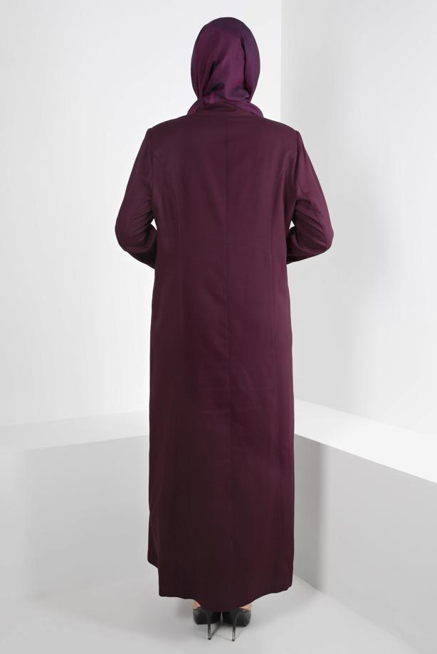 Vêtements hijab PRUNE ALVİNA SNAP DETAIL BOUTONNÉ PARDESSUS 1040 - TRENDTESETTÜR