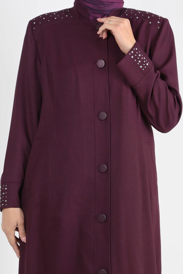 Vêtements hijab PRUNE ALVİNA SNAP DETAIL BOUTONNÉ PARDESSUS 1040 - TRENDTESETTÜR