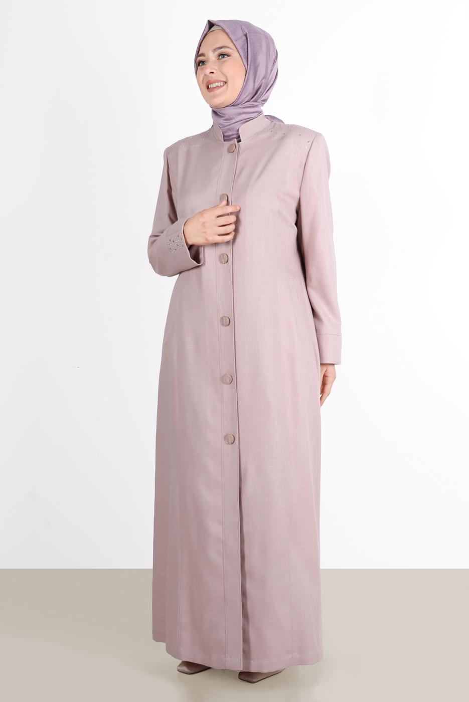 Vêtements hijab POUDRE ALVİNA SNAP DETAIL BOUTONNÉ PARDESSUS 1040