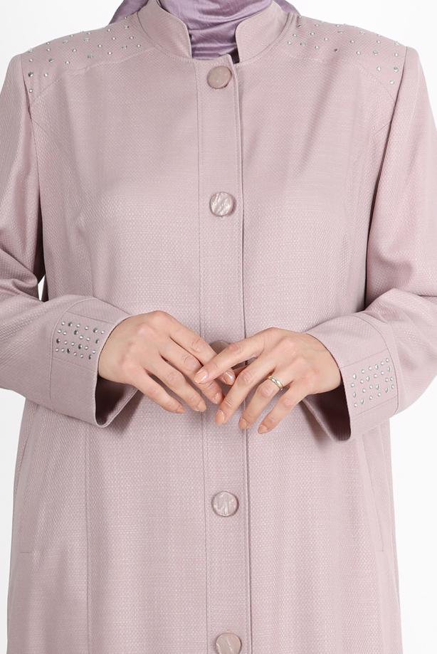 Vêtements hijab POUDRE ALVİNA SNAP DETAIL BOUTONNÉ PARDESSUS 1040 - TRENDTESETTÜR
