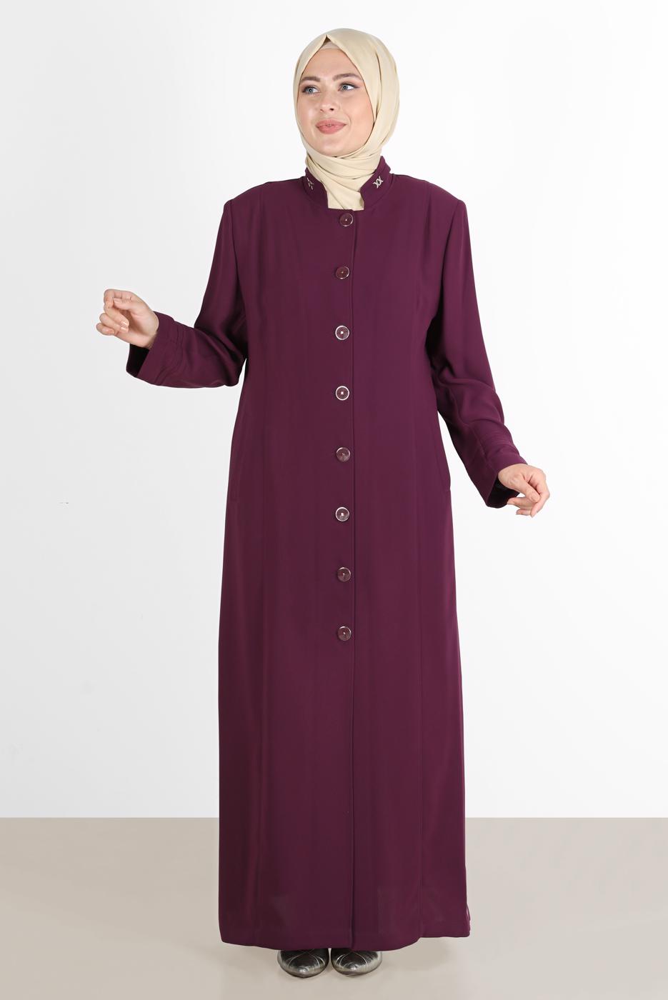 Vêtements hijab PRUNE ALVİNA COL MANDARINE BOUTONNÉ PARDESSUS 1057