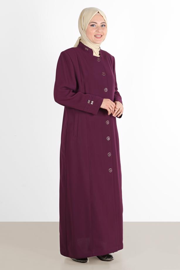 Vêtements hijab PRUNE ALVİNA COL MANDARINE BOUTONNÉ PARDESSUS 1057 - TRENDTESETTÜR