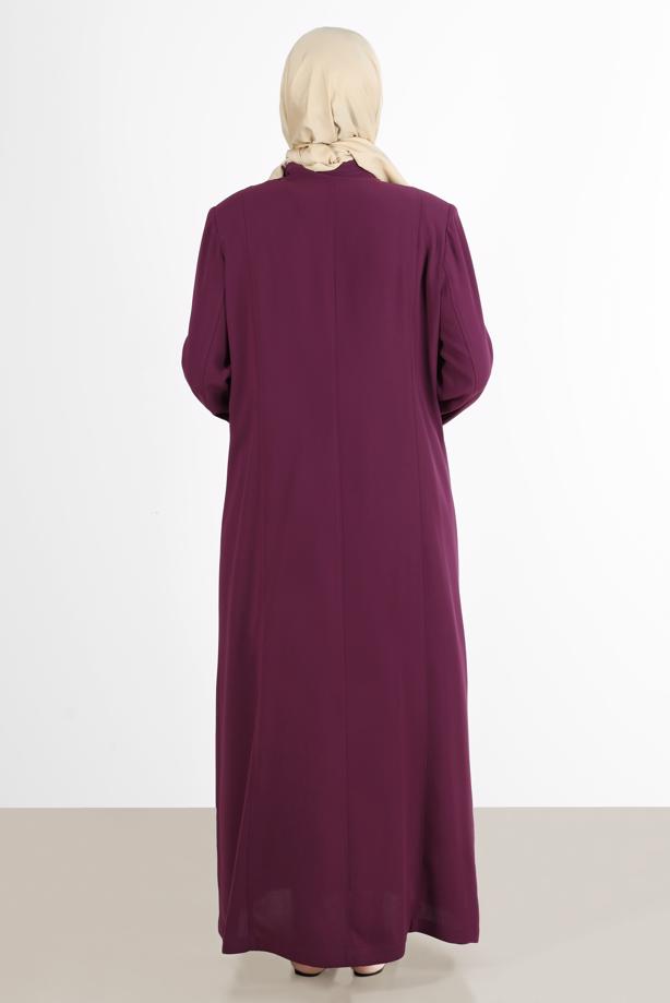 Vêtements hijab PRUNE ALVİNA COL MANDARINE BOUTONNÉ PARDESSUS 1057 - TRENDTESETTÜR