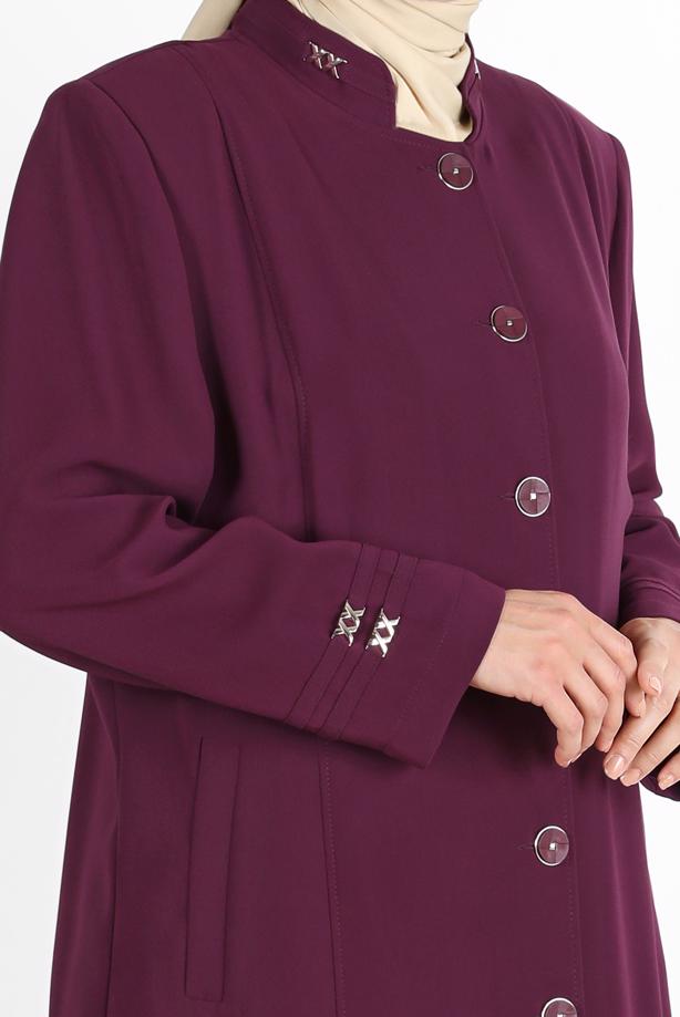 Vêtements hijab PRUNE ALVİNA COL MANDARINE BOUTONNÉ PARDESSUS 1057 - TRENDTESETTÜR