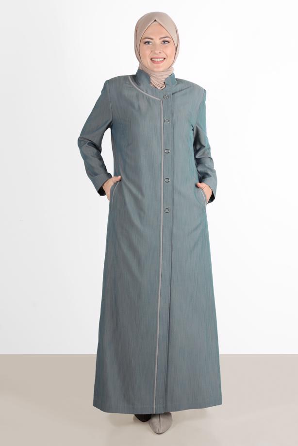 Vêtements hijab BLEU ALVİNA MANDARINE COL COUCHE DE FINITION EN LIN REMBOURRÉ 1059 - TRENDTESETTÜR