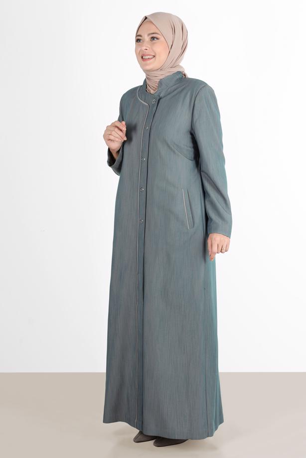 Vêtements hijab BLEU ALVİNA MANDARINE COL COUCHE DE FINITION EN LIN REMBOURRÉ 1059 - TRENDTESETTÜR