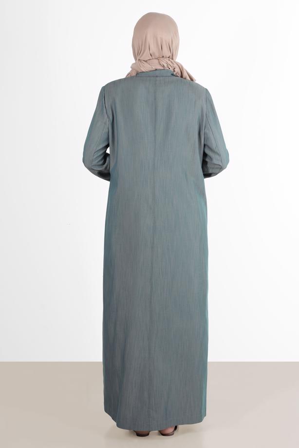 Vêtements hijab BLEU ALVİNA MANDARINE COL COUCHE DE FINITION EN LIN REMBOURRÉ 1059 - TRENDTESETTÜR