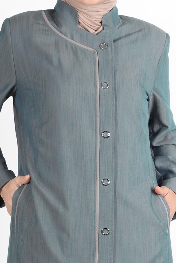 Vêtements hijab BLEU ALVİNA MANDARINE COL COUCHE DE FINITION EN LIN REMBOURRÉ 1059 - TRENDTESETTÜR