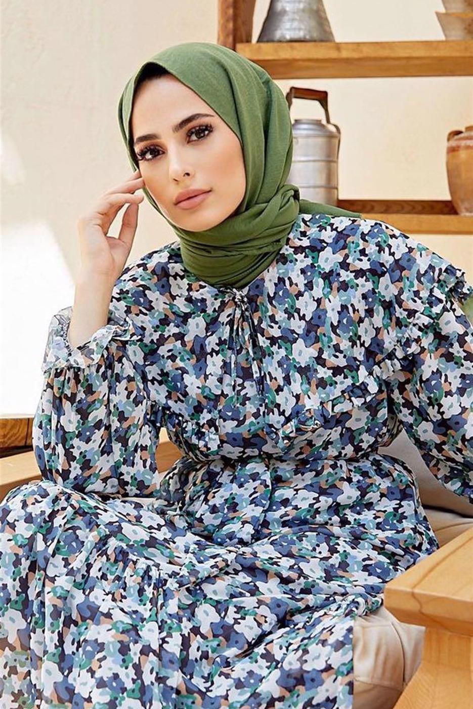Tesettür giyim YEŞİL PAMUKLU ŞAL 3010 