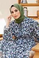 Tesettür giyim YEŞİL PAMUKLU ŞAL 3010 