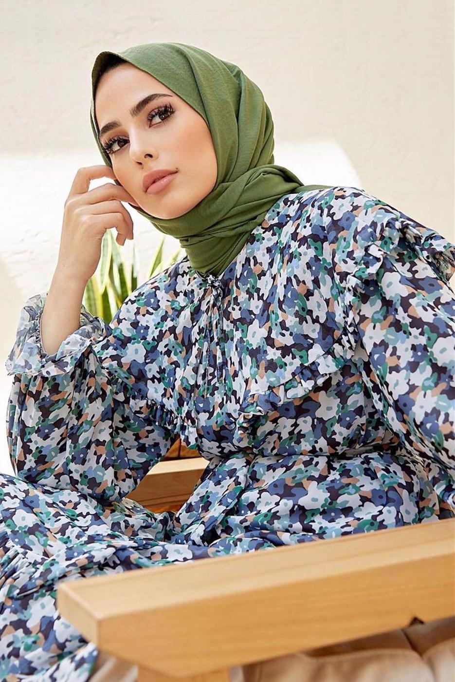 Tesettür giyim YEŞİL PAMUKLU ŞAL 3010 