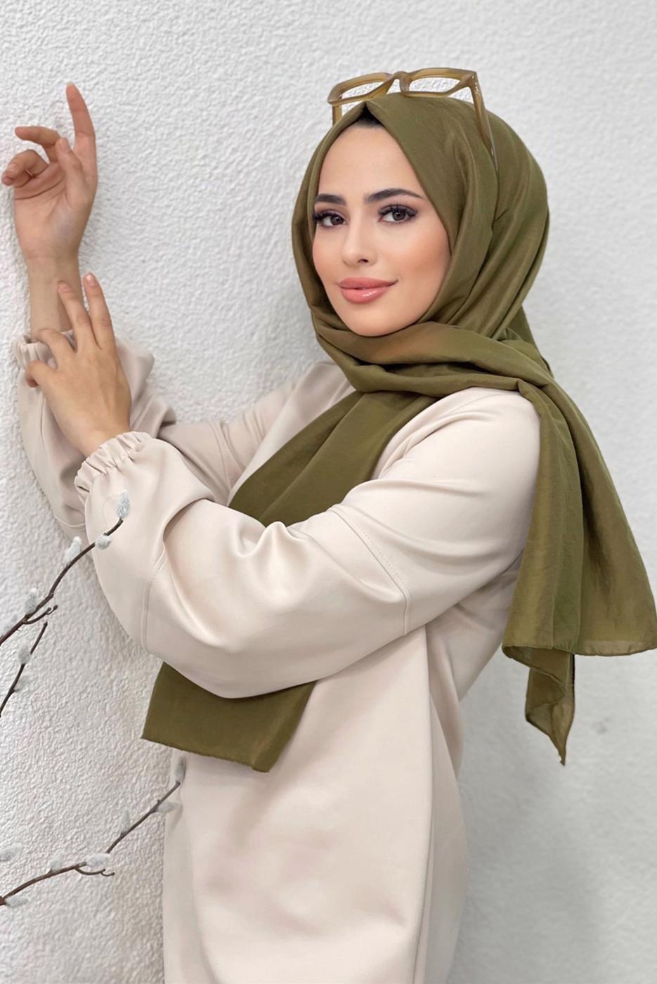 Tesettür giyim HAKİ FRESH ŞAL 4620 