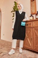 Hijab clothing BLACK PATTERNED KNITWEAR SWEATER 1503 